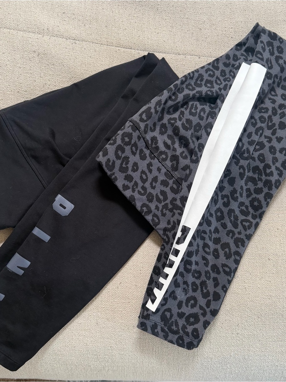 Pink by Victoria Secret Black and Leopard Print Leggings with Side Stripe